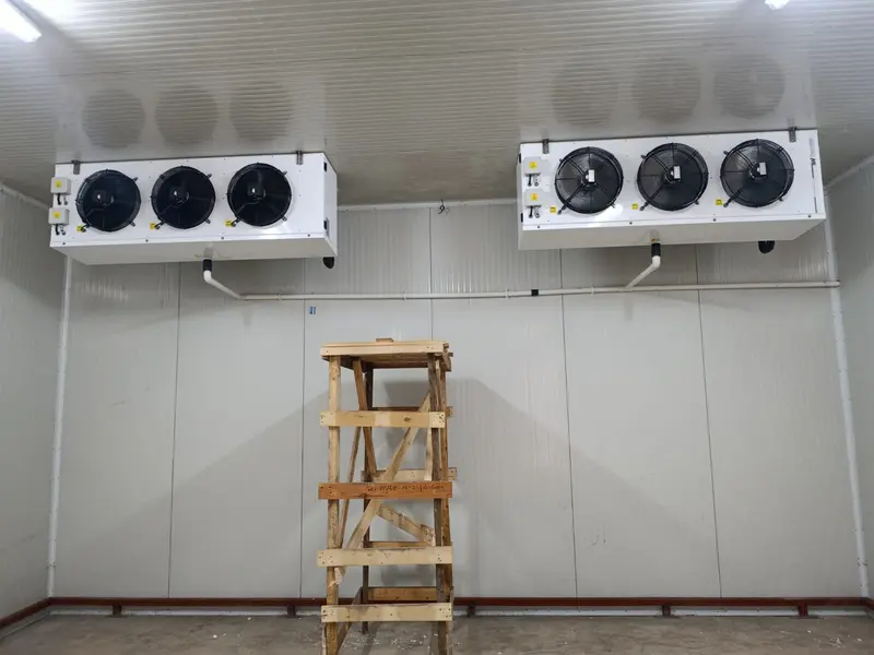 Twin evaporator cooling units mounted inside a walk-in coldroom